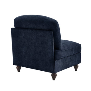 English Elm Armless Chenille Sofa Sculptural Spindle Legs Silver Thread Upholstery Living Room Blue W3041P332625