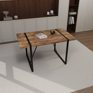 English Elm 55" Dark Wood Mdf Dining Table Set with Four Suede Chairs Matte Black Metal Base W2189S00936