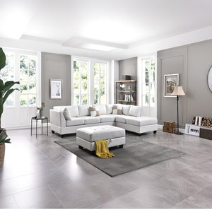 English Elm Malone Sectional Sofa - Modern White Pu Upholstery, Customizable Layout, Durable Comfort & Style! B078S00065