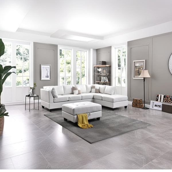 English Elm Malone Sectional Sofa - Modern White Pu Upholstery, Customizable Layout, Durable Comfort & Style! B078S00065