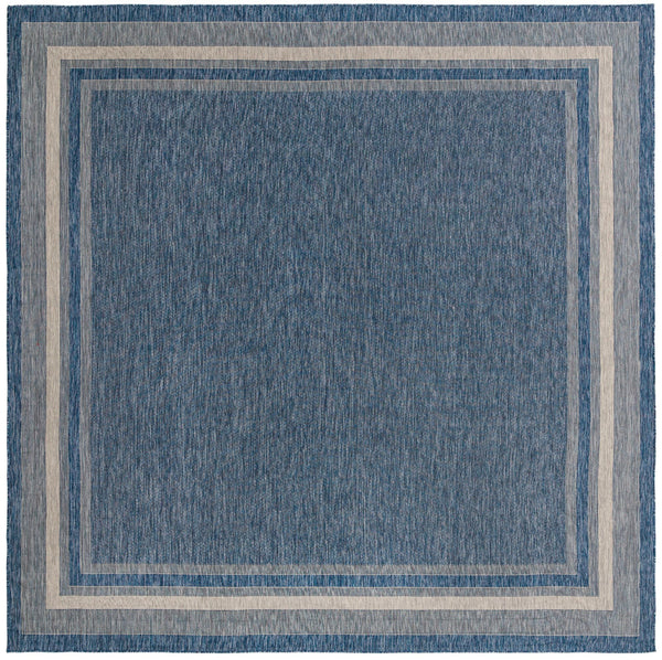 Unique Loom Outdoor Border Soft Border Machine Made Border Rug Blue, Ivory/Gray 13' 0" x 13' 0"