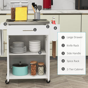 English Elm HOMCOM Kitchen Island Cart with Stainless Steel Top, Wine Rack, Drawer & Rolling Wheels for Easy Storage and Serving Cream White W2225P229694