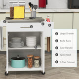 English Elm Homcom Kitchen Island On Wheels, Rolling Kitchen Cart With Stainless Steel Countertop, Drawer, Towel Rack and Spice Rack, Utility Storage Trolley, Cream White