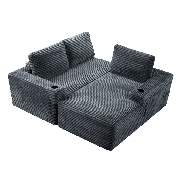 English Elm 104 Inch Corduroy Modular Sectional Sofa Deep Cushioned L Chaise for Living Room W5515S00024