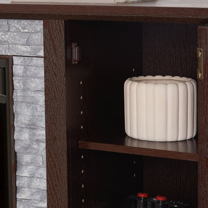 English Elm 70" Modern TV Stand with 23" Electric Fireplace, Faux Stone Mantel, Ample Storage & Cable Management Cherry W2275S00023