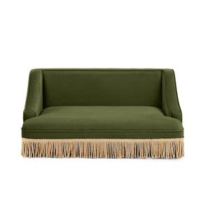 English Elm Duchess Regency Tufted Pet Sofa with Fringe Skirt Velvet Upholstery for Small Dogs Olive Green B2719P479031