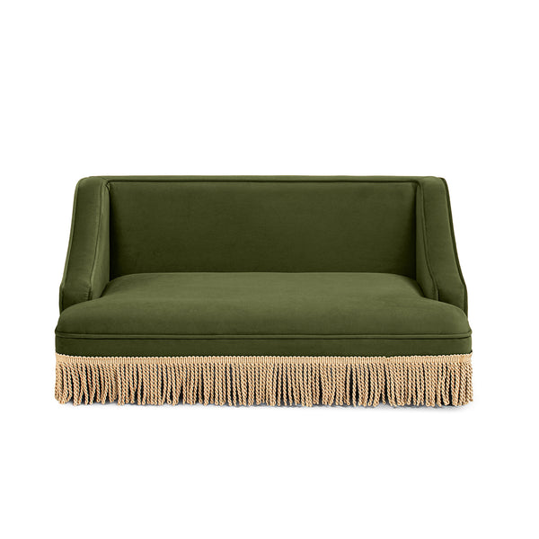 English Elm Duchess Regency Tufted Pet Sofa with Fringe Skirt Velvet Upholstery for Small Dogs Olive Green B2719P479031