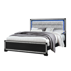 English Elm Soulmarie Solid Wood King Bed with Padded Headboard, LED Lights, Glitter Detail & Curved Legs Charcoal 84.84 L x 7.87 W x 4.72 H B201S00449