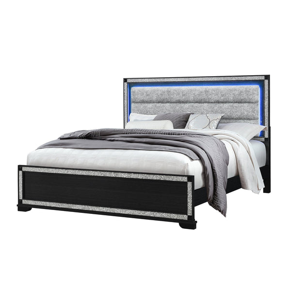 English Elm Soulmarie Solid Wood King Bed with Padded Headboard, LED Lights, Glitter Detail & Curved Legs Charcoal 84.84 L x 7.87 W x 4.72 H B201S00449