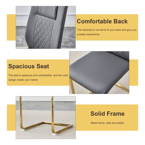 English Elm Table Set: Modern Minimalist Round Glass Dining Table With Elegant Dark Gray Pu Leather Chairs W1151S01716-GIGA