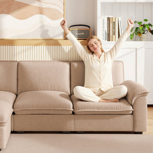 English Elm Cloud Sectional Sofa with Movable Chaise Soft Chenille Upholstery for Modern Living Rooms Coffee W1359S00064