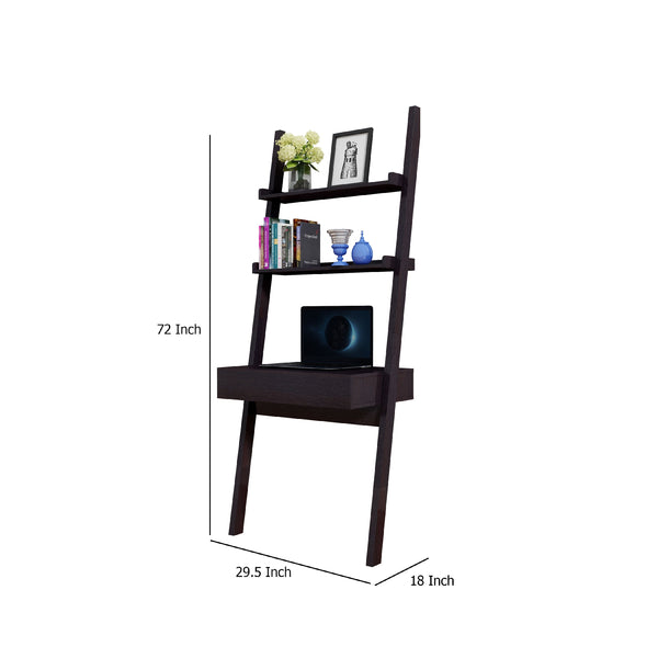 English Elm Tall Ladder Style Home Office Desk with Open Shelves and Drawer in Brown Wood B056P416991