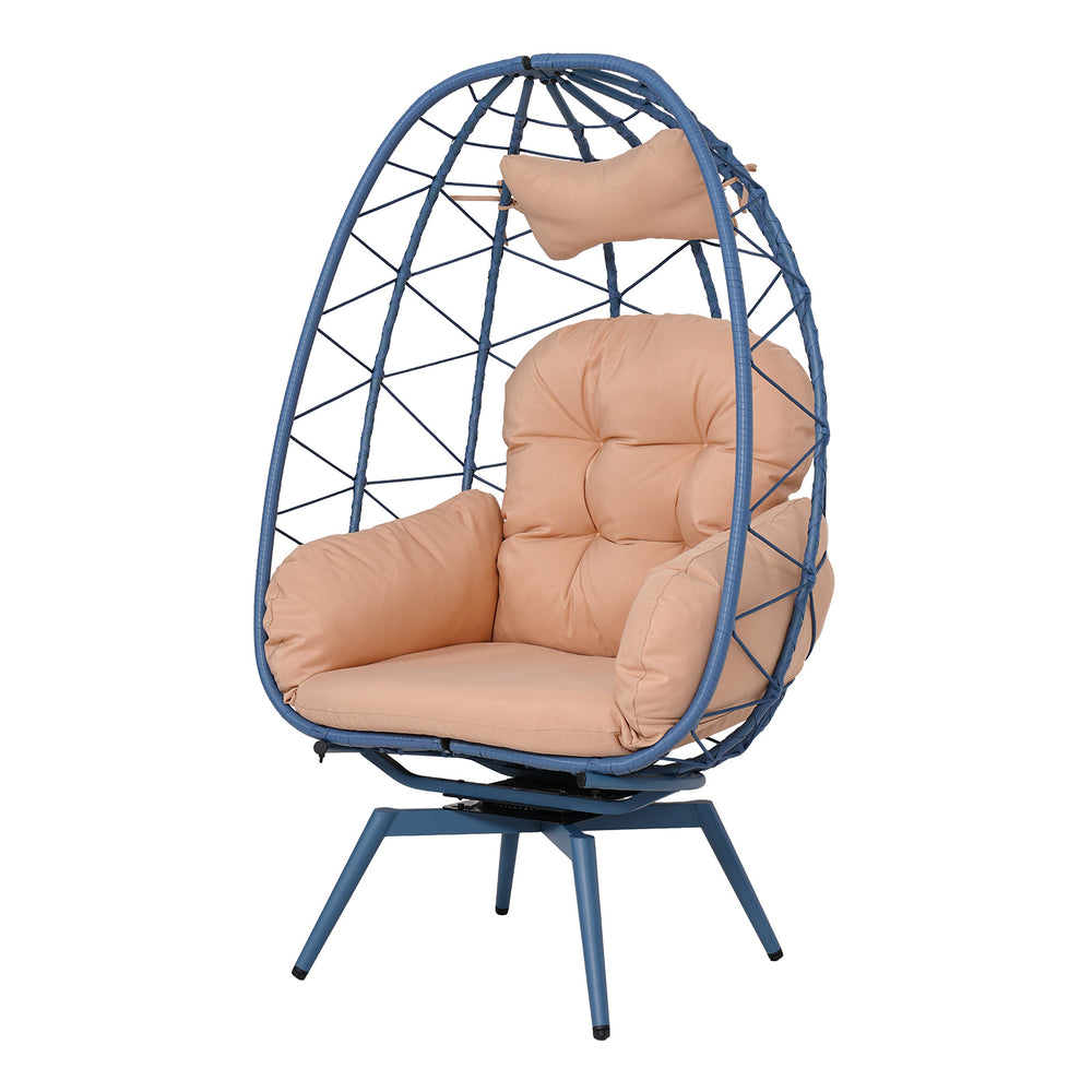 English Elm Oversized Swivel Rattan Egg Chair with Plush Cushions for Patio or Living Room T5880P501006
