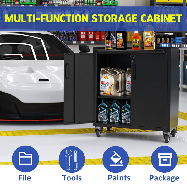 English Elm Heavy-duty Steel Garage Cabinet on Wheels with Locking Doors and Adjustable Shelves T2398P223005