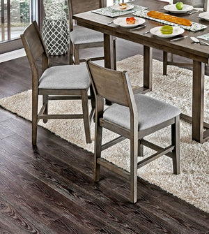 English Elm Dining 7pc Counter Height Dining Set Gray Finish with Light Gray Padded Fabric Chairs, Sturdy 66" Table B2741S00096