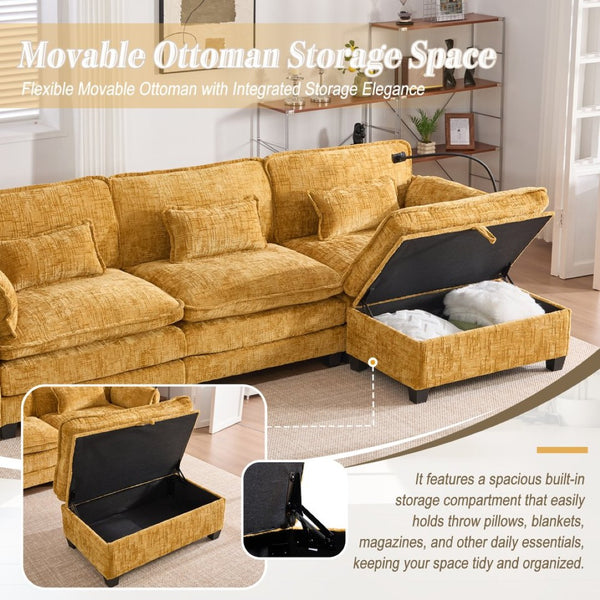 English Elm United 112" Oversized Modular Sectional Sofa For Living Room - Comfy Chenille Couch With Storage & Usb W1568S00187-GIGA