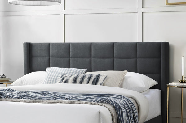 English Elm Elegant Velvet Upholstered Queen Bed with Geometric Stitched Headboard, Platform Design, 12" Height Charcoal 66 L x 23 W x 9 H B011P238937