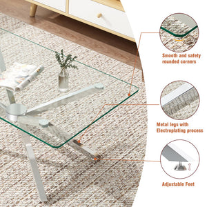 English Elm 39.37" Rectangular Clear Tempered Glass Coffee Table With Sleek Silver Metal Legs For Modern Living Room W241P227959