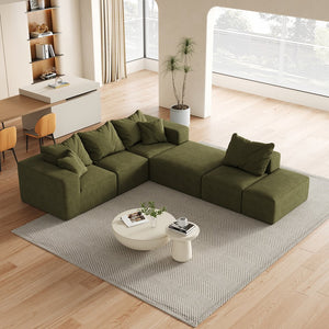 English Elm Modern Upholstered Sectional Sofa Set Modular 132" L-Shape Chenille Couch with 6 Pillows, No-Assembly Comfort and FlexibilityReadable? Green W834S00501