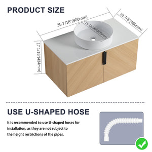 English Elm 36" Modern Wall-Mounted Bathroom Vanity With Ceramic Vessel Sink & Soft-Close Doors For Stylish Space W999S00448