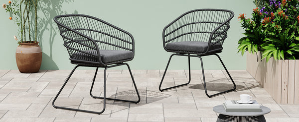 English Elm Christopher Knight Home® - TERRY Rattan Patio Chair Set (2) with Cushions, Gray Iron Frame, 300 lb Capacity, Quick Assembly N762P240844E