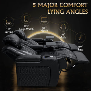 English Elm 68.9"power Recliner Set Top-grain Nappa Leather Rgb Led Home Theater Seating Black W3819S00090