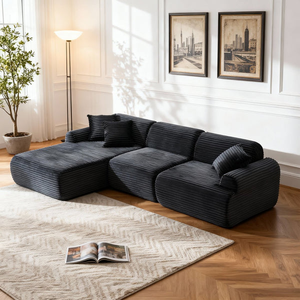 English Elm 105'' Modular Sectional with Washable Woven Cover Convertible L-shape Living Room Sofa W3565S00017