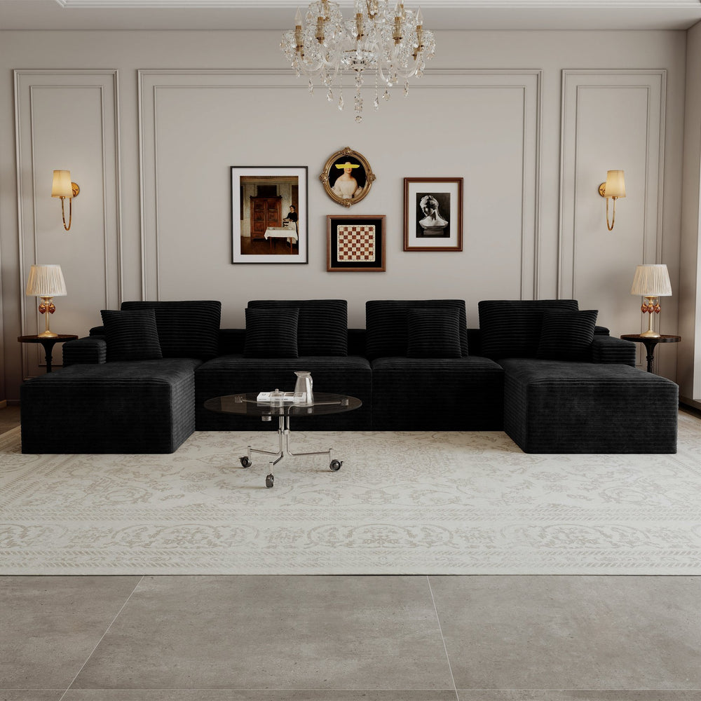 English Elm 153.5*68.9"modular Seven Piece Corduroy Sectional Sofa with Reversible Chaise for Any Room W3819S00152