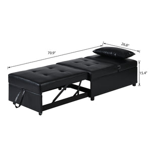 English Elm Folding Ottoman Sofa Bed with Ergonomic Wood Frame — Multifunctional Space-Saving Lounge & Guest Bed Black 40.16 L x 27.56 W x 14.56 H W2297P216461