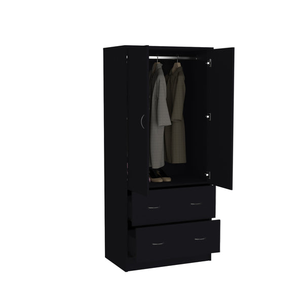 English Elm Taly Spacious Armoire with Double Doors, Two Drawers & Hanging Rod — Tall Laminate Storage Cabinet Black 35.4 L x 23.6 W x 5.9 H B200S00374