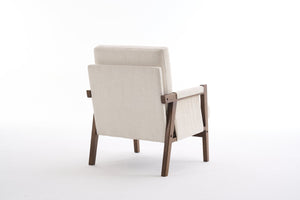 English Elm Mid-Century Solid Wood Accent Chair with Chenille Upholstery, Ergonomic Waist Support, Sturdy 300lb Capacity Beige T3903P372379