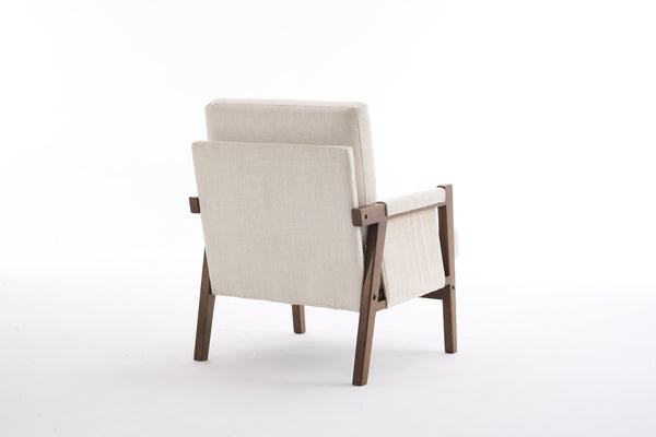 English Elm Mid-Century Solid Wood Accent Chair with Chenille Upholstery, Ergonomic Waist Support, Sturdy 300lb Capacity Beige T3903P372379