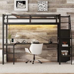 English Elm Twin Xl Metal Loft Bed With L-Shaped Desk & Usb Ports – Stylish Space-Saver For Teens & Adults! W1580S00041-GIGA