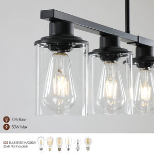 English Elm 37" Modern Industrial 5-Light Chandelier with Clear Glass Shades, Matte Metal Frame, Adjustable Hanging Fixture for Dining Room Kitchen Island Living Areas Black W2312P368677