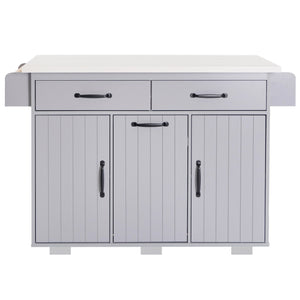 English Elm K&K Kitchen Island with Tilt-Out Trash Can, Drop Leaf Counter, Adjustable Shelf, Rolling Cart Grey WF326381AAG