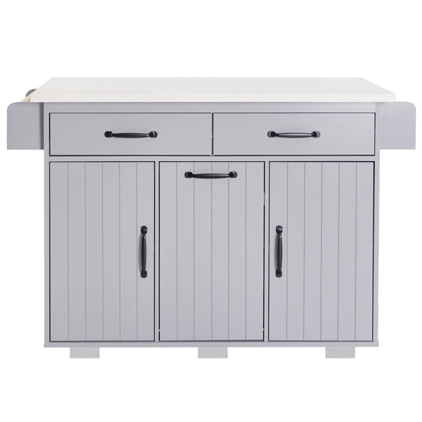 English Elm K&K Kitchen Island with Tilt-Out Trash Can, Drop Leaf Counter, Adjustable Shelf, Rolling Cart Grey WF326381AAG