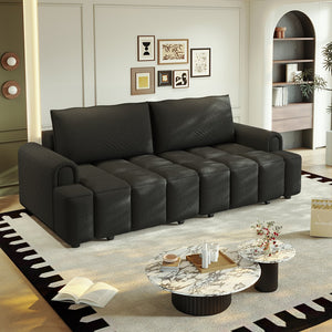 English Elm 90.2" Plush Teddy Fabric Convertible Sleeper Sofa with Hidden Storage for Living Room Black W1885S00313