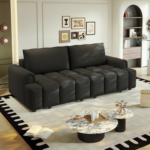 English Elm 90.2" Plush Teddy Fabric Convertible Sleeper Sofa with Hidden Storage for Living Room Black W1885S00313