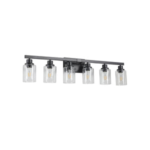 English Elm 37" Modern 6-Light Bathroom Vanity Light Fixture - Sleek Black Iron Frame With Clear Glass Shades W2312P374792