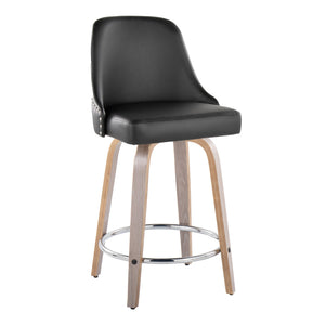 English Elm Fixed-height Swivel Counter Stools with Faux Leather Seats and Chrome Footrest Set of 2 B202S01849