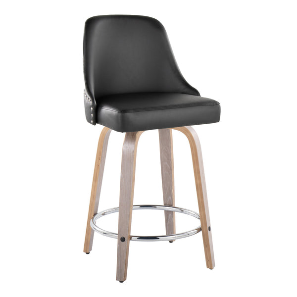 English Elm Fixed-height Swivel Counter Stools with Faux Leather Seats and Chrome Footrest Set of 2 B202S01849