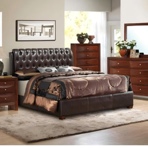 English Elm Stylish Velvet King Bed Frame with Plush Upholstery, Durable Construction, Easy Assembly, Transitional Appeal Dark Brown 24 L x 65.5 W x 12 H B078108045