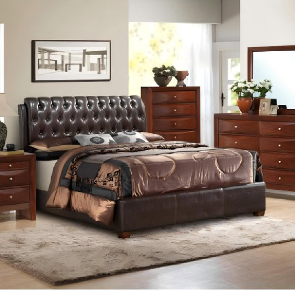 English Elm Stylish Velvet King Bed Frame with Plush Upholstery, Durable Construction, Easy Assembly, Transitional Appeal Dark Brown 24 L x 65.5 W x 12 H B078108045