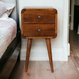 English Elm Solid Wood Mini Chestnut Curved Nightstand