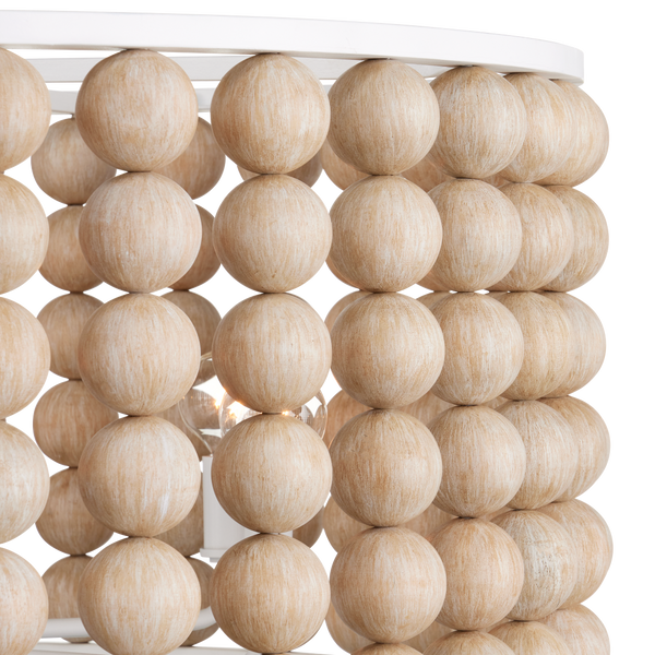 Holcroft Chandelier – Bohemian Wooden Bead Design with Adjustable Height & Sandstone Finish