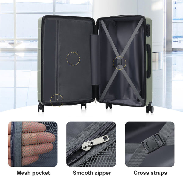 English Elm 6 Piece Hardshell Abs Travel Set with Spinner Wheels Combination Lock and Toiletry Bag Light Green N732P391465Y