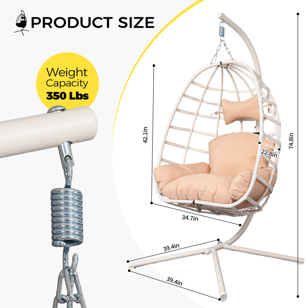 English Elm Egg Hanging Chair with Stand Pe Rattan Swing Seat Washable Cushion Patio Bedroom T5880P497429