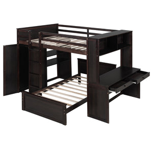English Elm Full Twin Loft Bed with Desk Wardrobe Shelves Pine Wood Frame Kids Bedroom Espresso LT000821AAP-1
