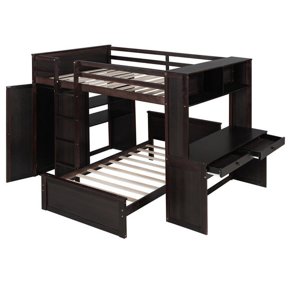 English Elm Full Twin Loft Bed with Desk Wardrobe Shelves Pine Wood Frame Kids Bedroom Espresso LT000821AAP-1