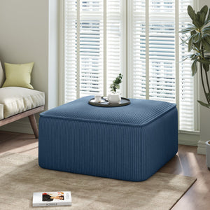English Elm Upholstered Corduroy Square Ottoman Plywood Frame Sectional Footrest for Living Room Navy Blue N757P414087L